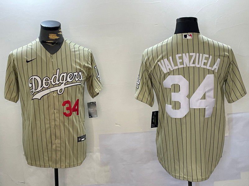 Men Los Angeles Dodgers #34 Valenzuela Green Stripe Game 2024 Nike MLB Jersey style 5